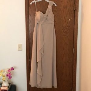 David’s Bridal Biscotti one shoulder dress